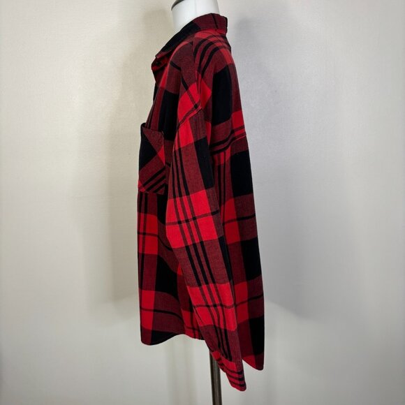 Old Navy Top Small Red Black Plaid Boyfriend Shirt Flannel Button-Front Women's - Picture 4 of 10
